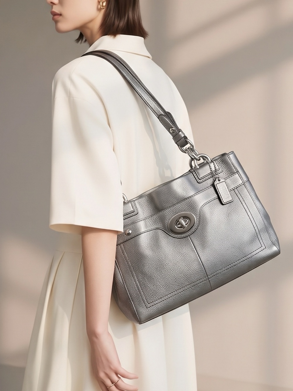 Coach Pebbled Leather Turn-Lock Shoulder Bag